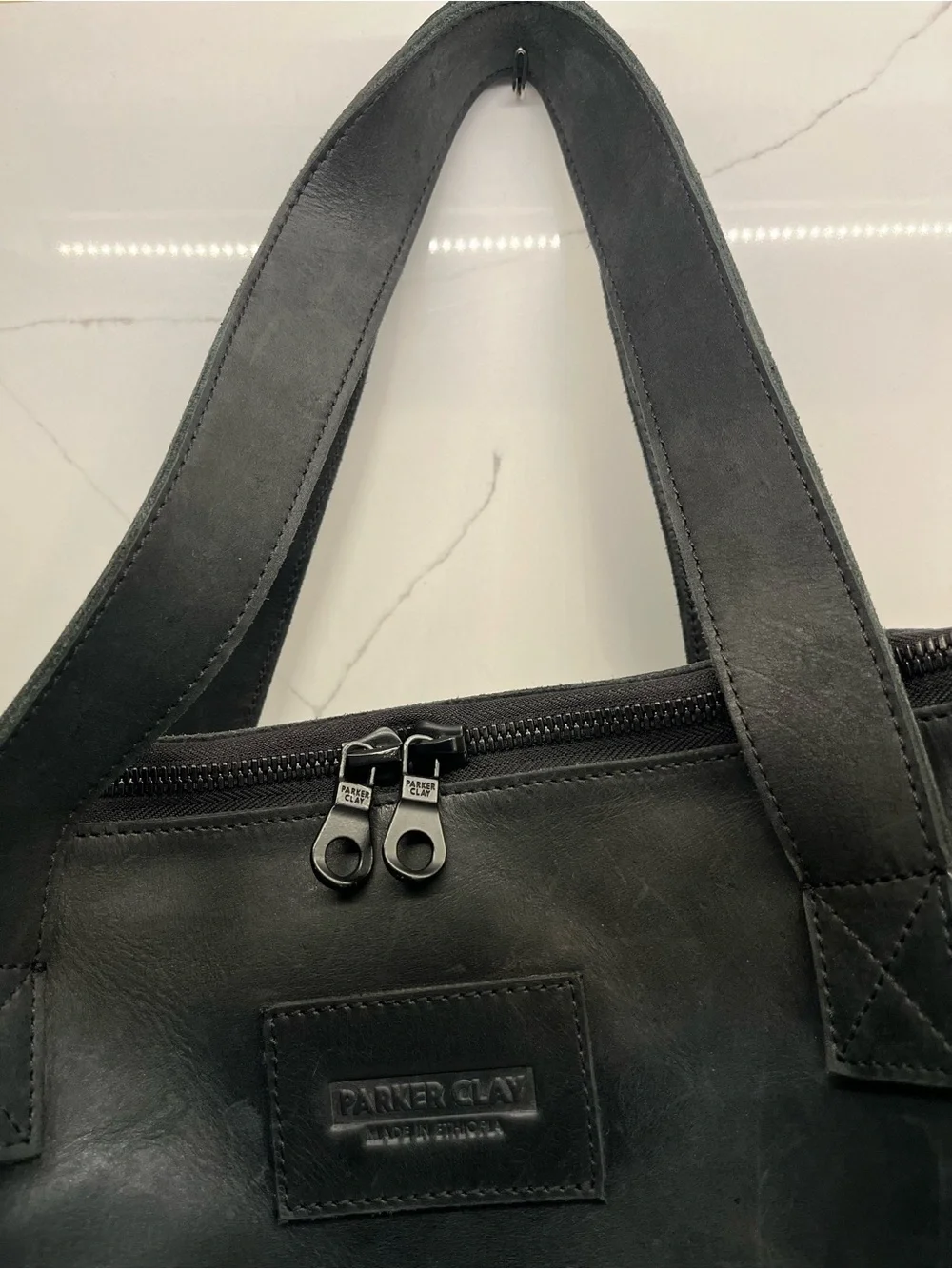 🖤 Parker Clay Black Leather Barrel Duffel Bag